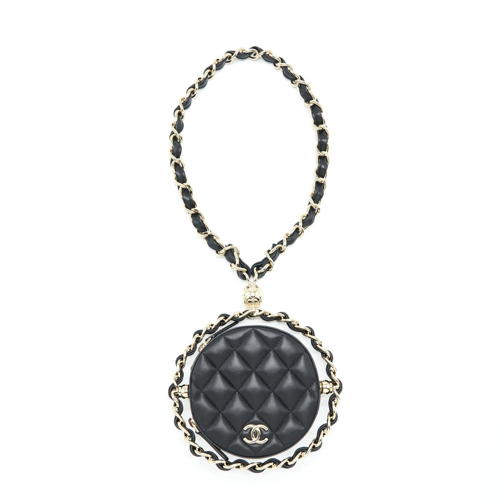Chanel Round Clutch With Chain Lambskin Black L