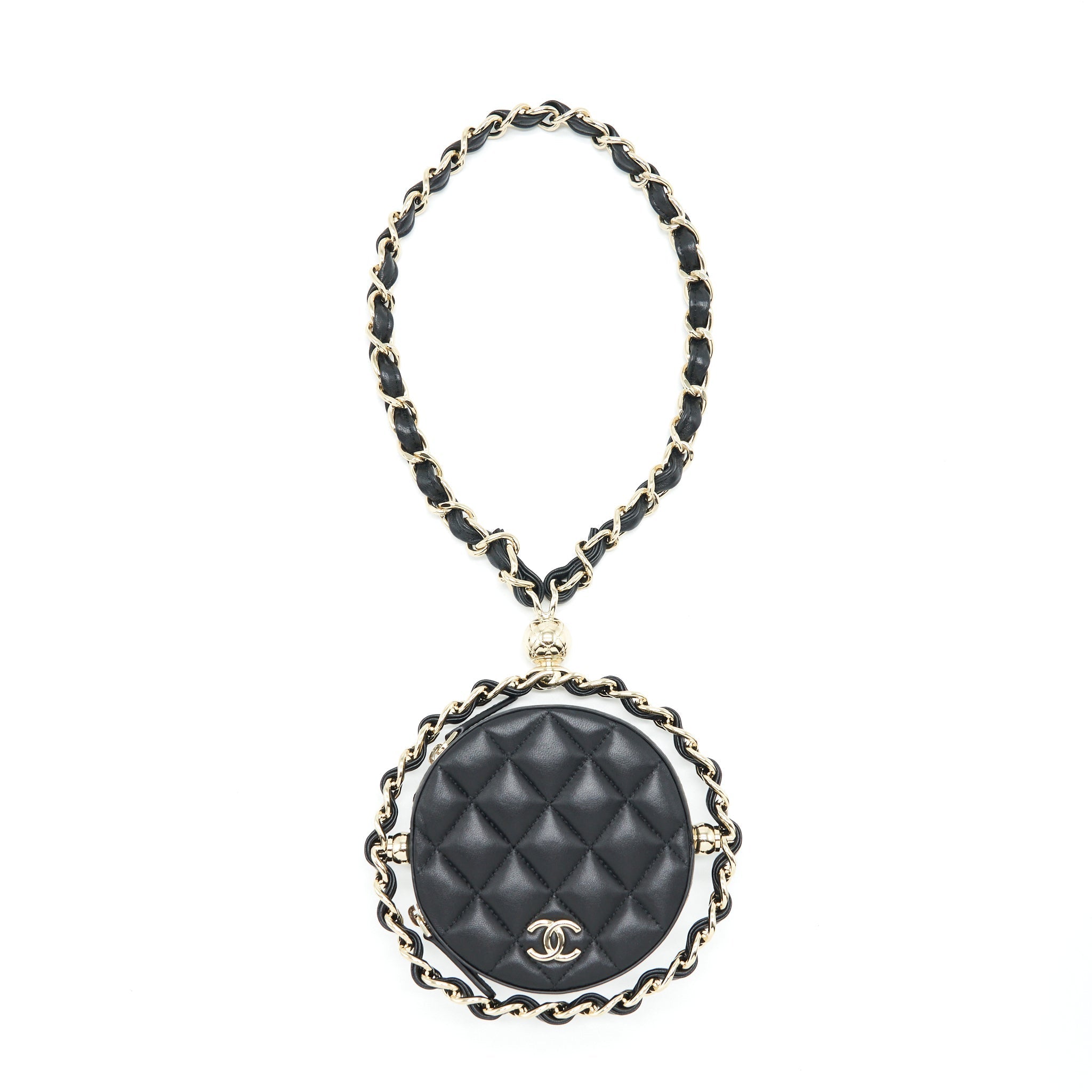 Chanel Round Clutch With Chain Lambskin Black L