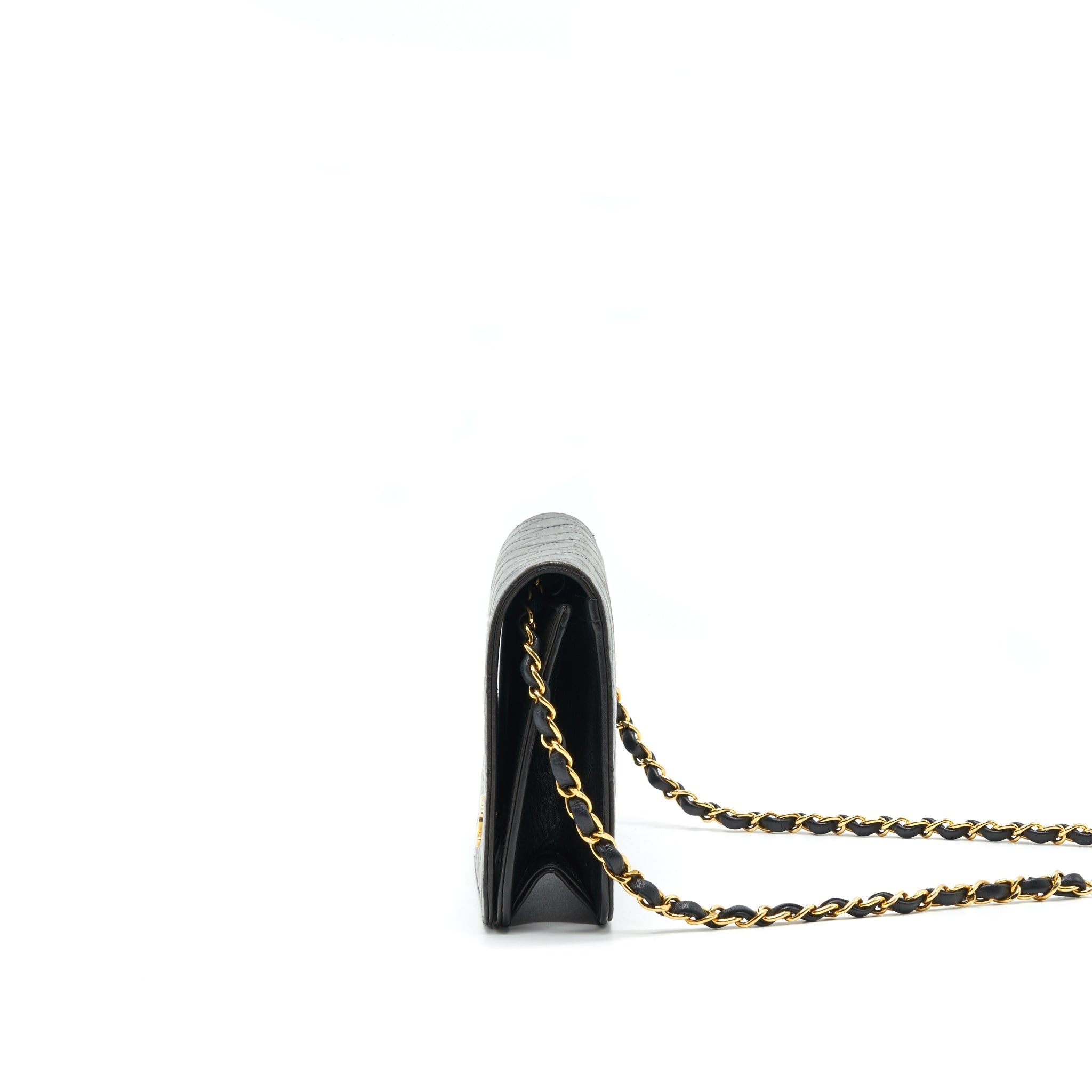 Chanel Vintage Lambskin Flap Bag with Chain Black 24K
