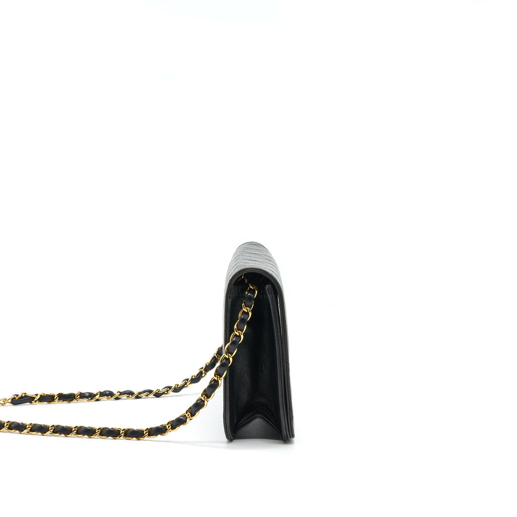 Chanel Vintage Lambskin Flap Bag with Chain Black 24K