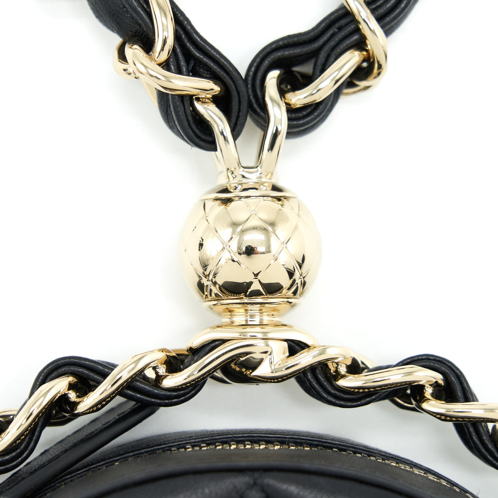 Chanel Round Clutch With Chain Lambskin Black L