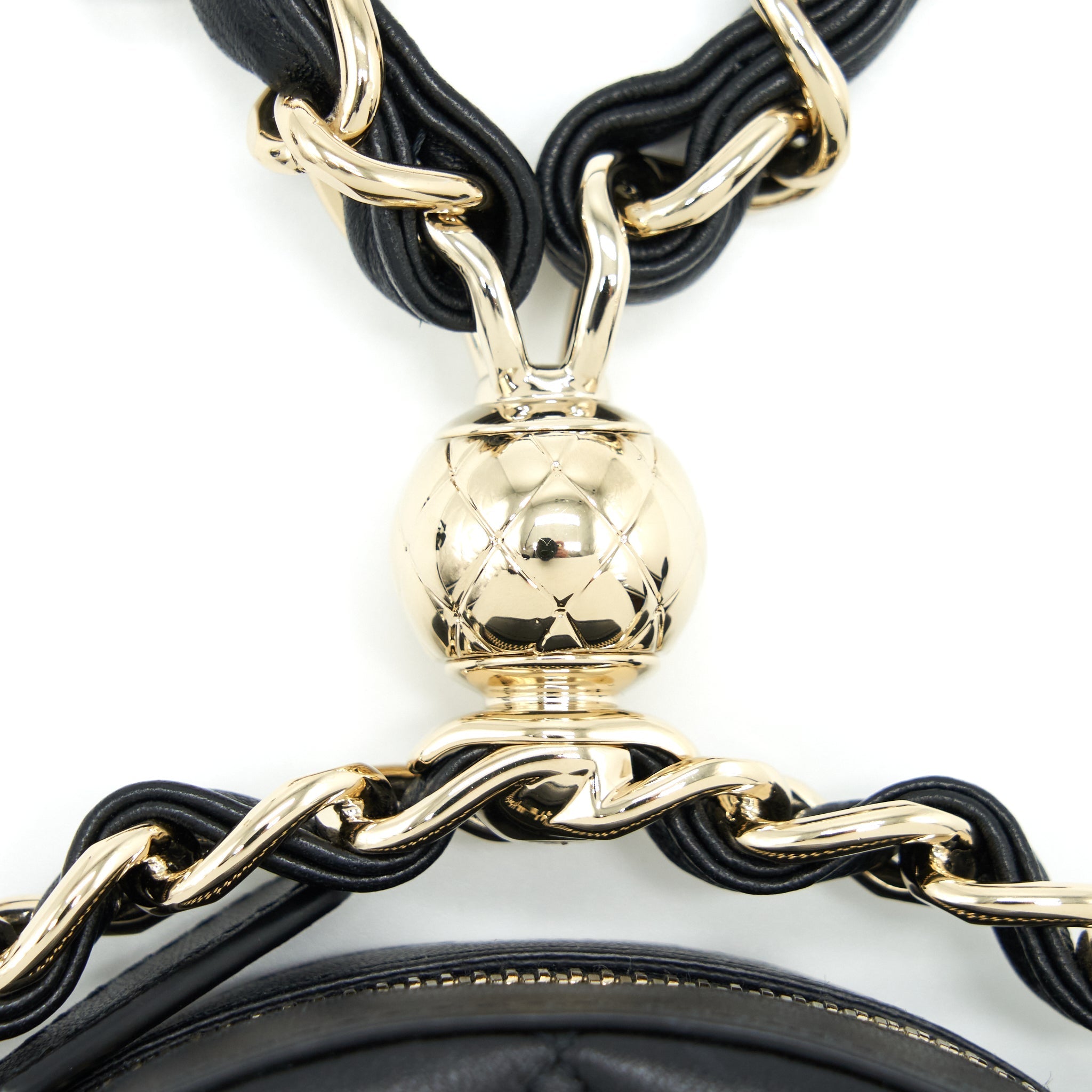 Chanel Round Clutch With Chain Lambskin Black L