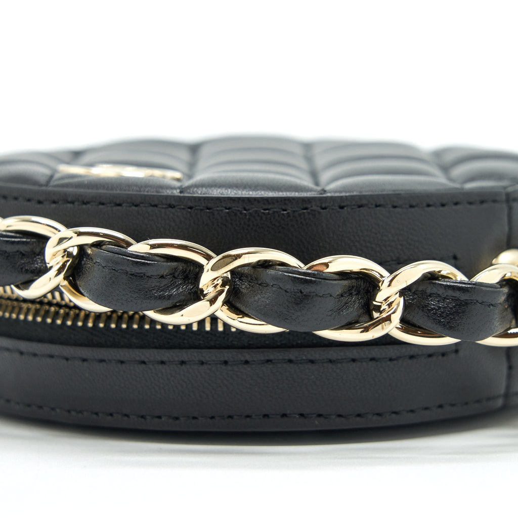 Chanel Round Clutch With Chain Lambskin Black L