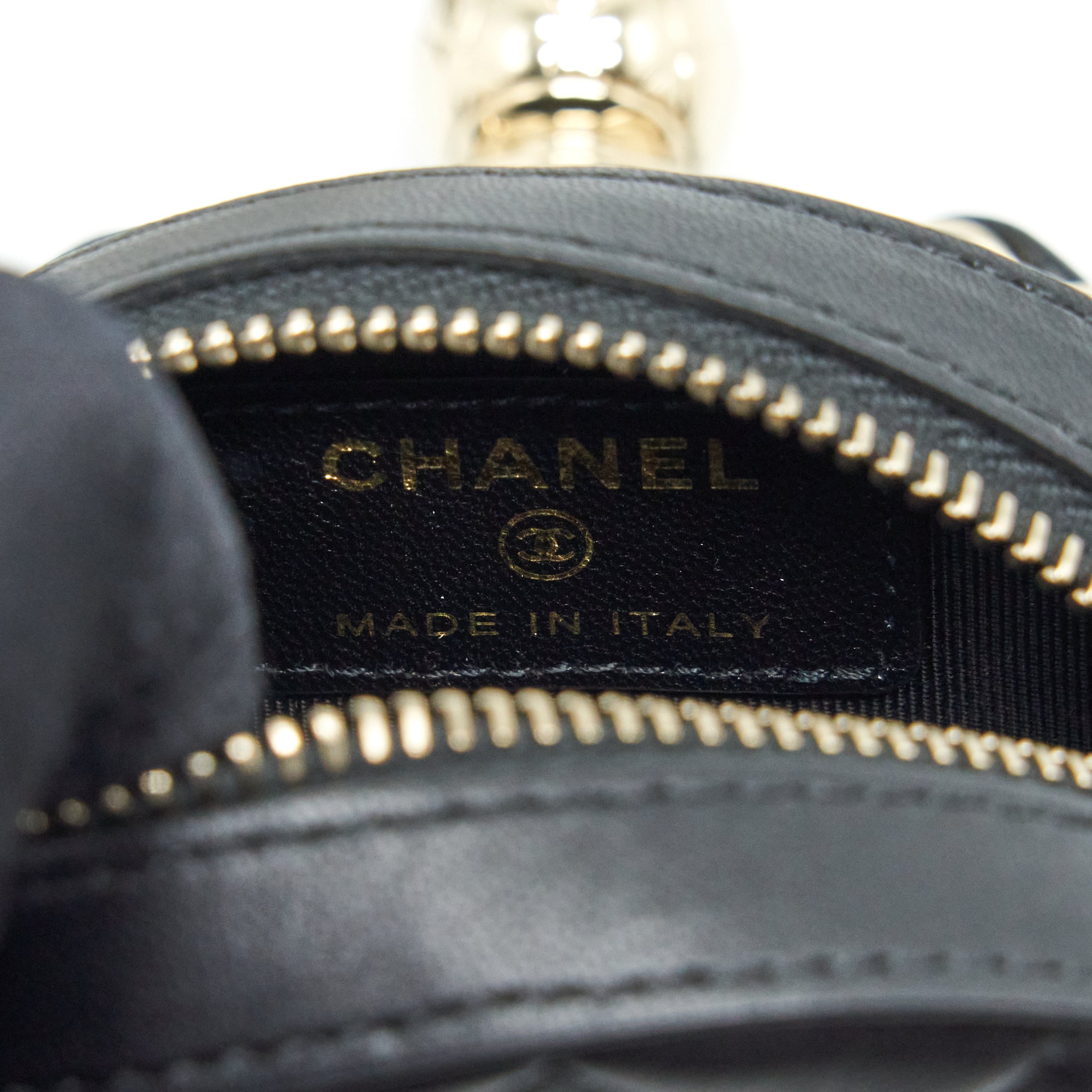 Chanel Round Clutch With Chain Lambskin Black L