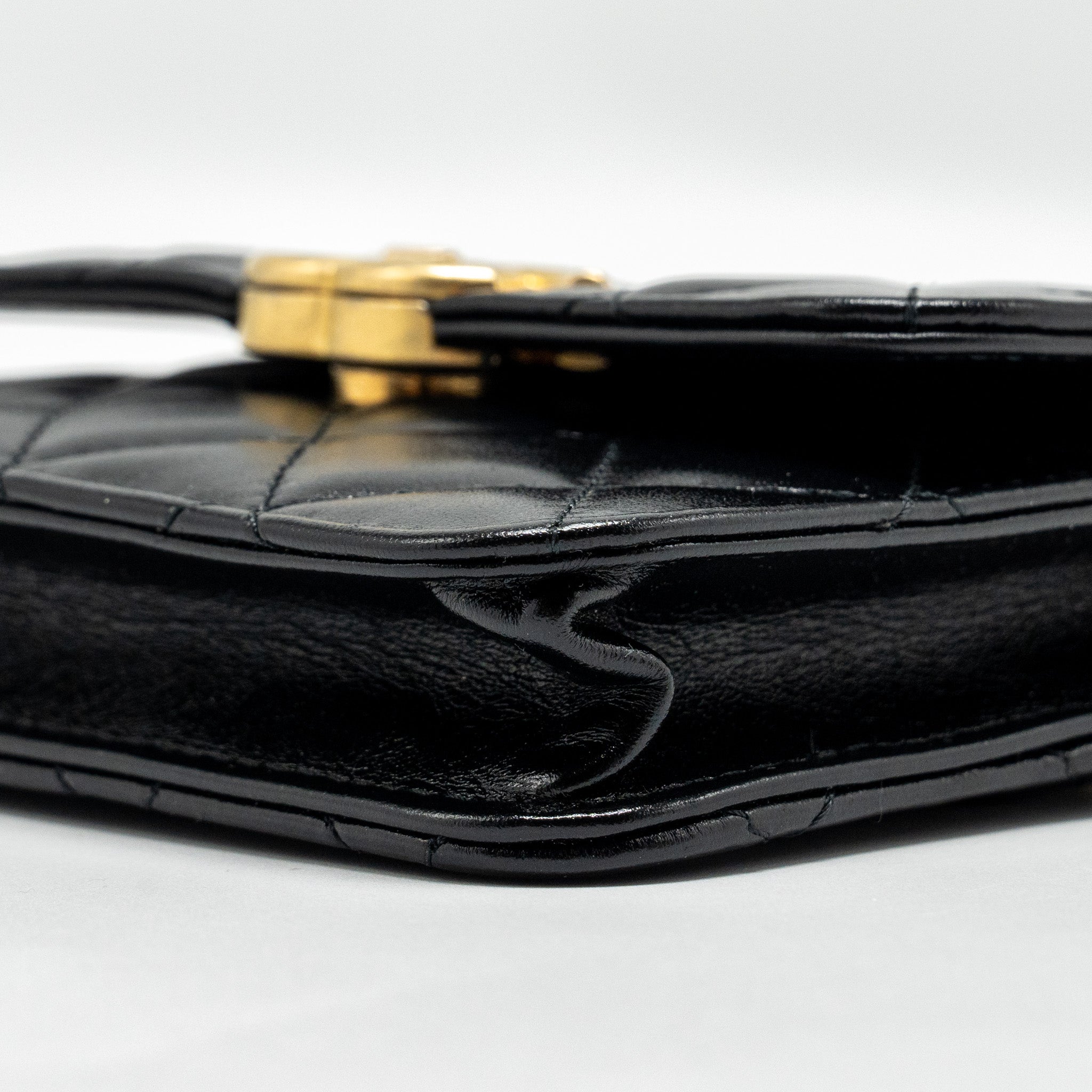 Chanel 21A Gold Crush Mini Flap Clutch with Adjustable Chain Calfskin Black