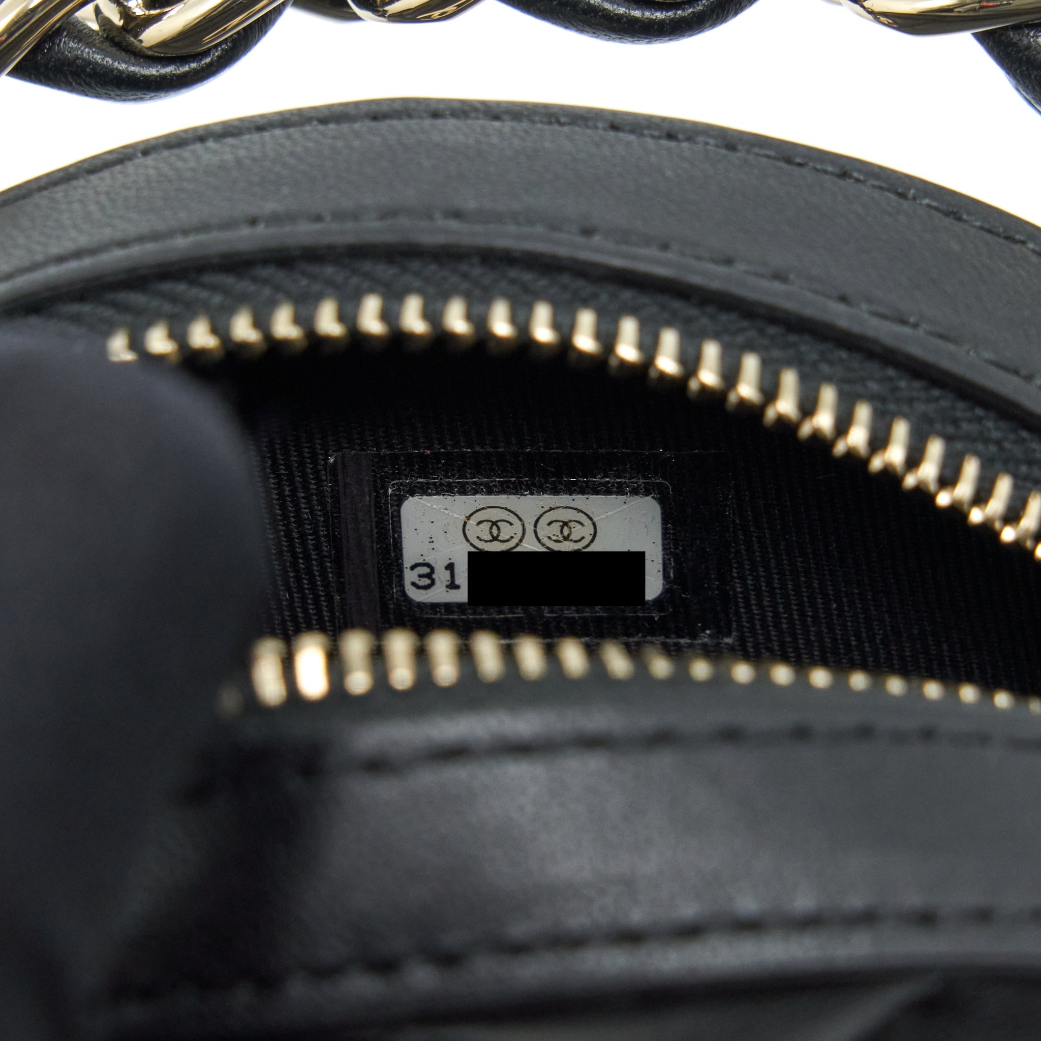 Chanel Round Clutch With Chain Lambskin Black L