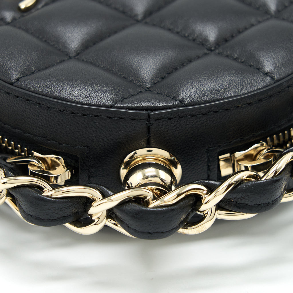 Chanel Round Clutch With Chain Lambskin Black L