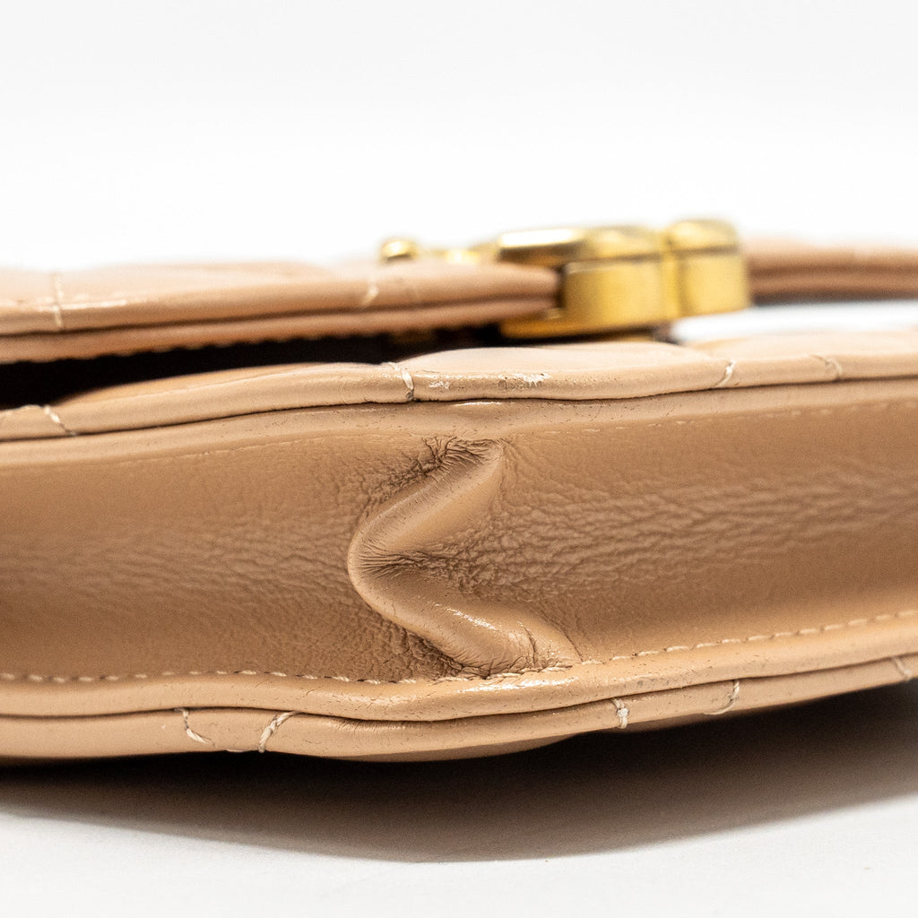 Chanel 21A Gold Crush Mini Flap Clutch with Adjustable Chain Calfskin Beige