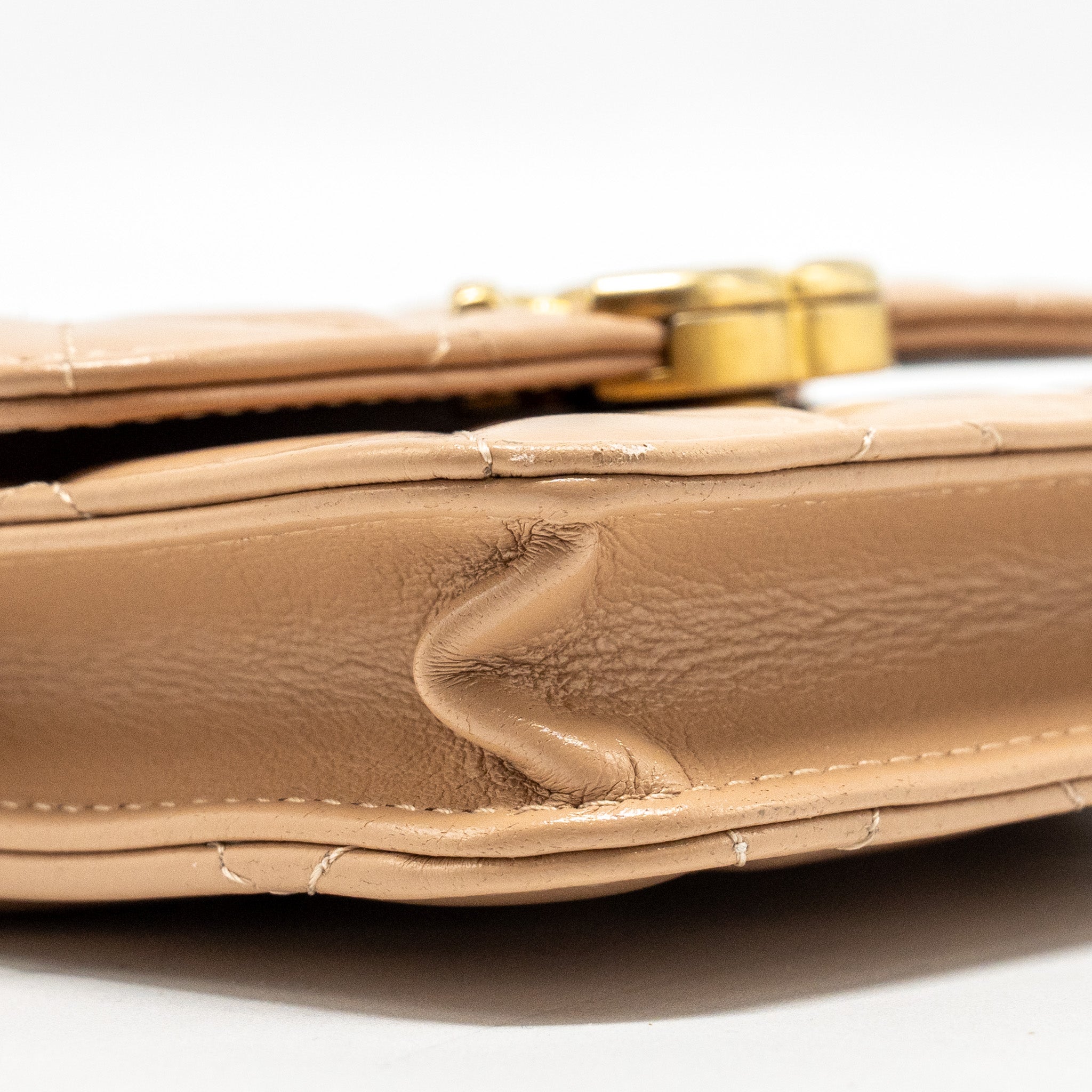 Chanel 21A Gold Crush Mini Flap Clutch with Adjustable Chain Calfskin Beige