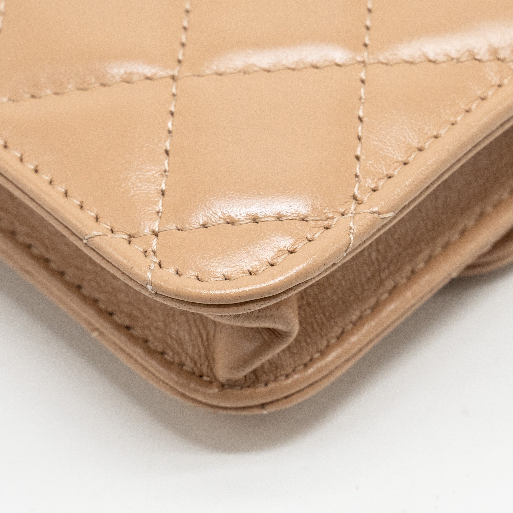 Chanel 21A Gold Crush Mini Flap Clutch with Adjustable Chain Calfskin Beige