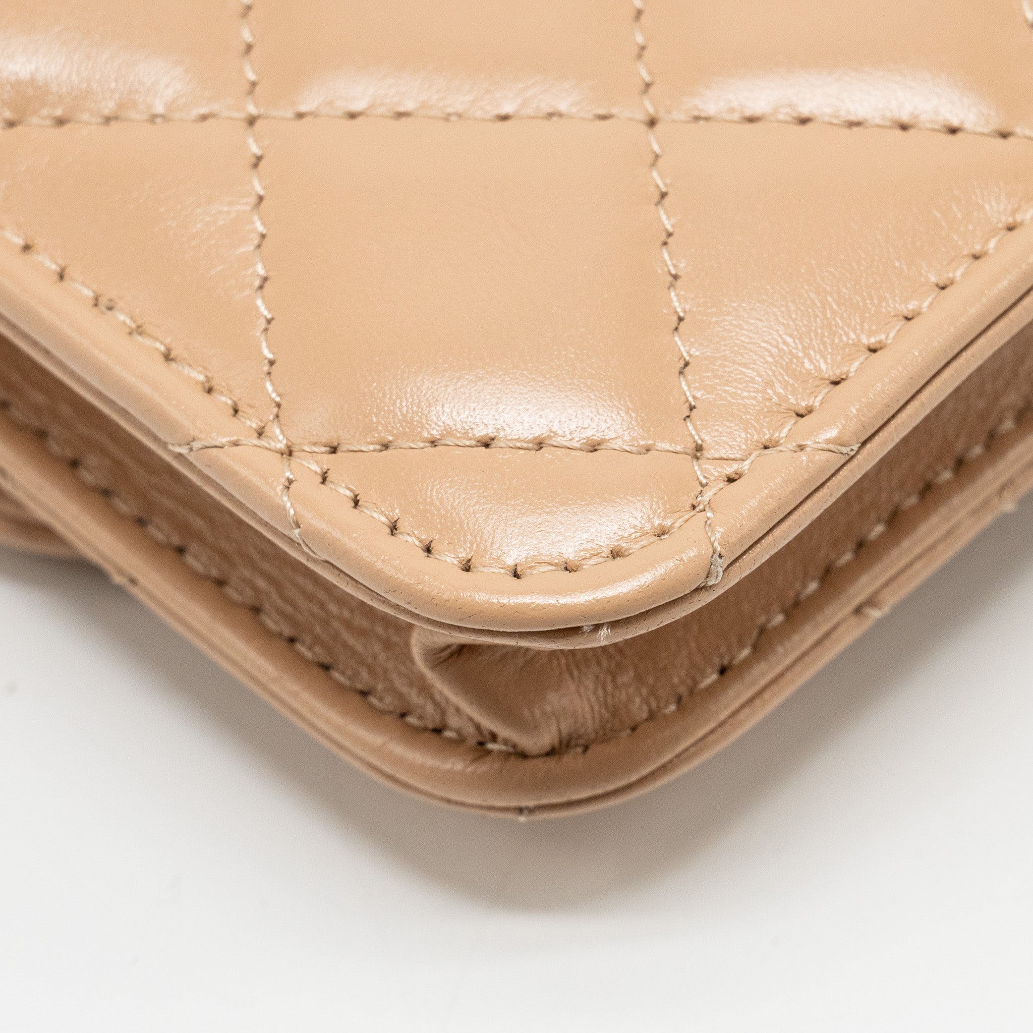 Chanel 21A Gold Crush Mini Flap Clutch with Adjustable Chain Calfskin Beige