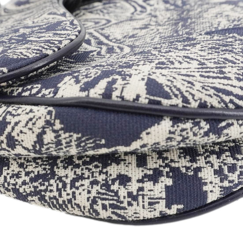 CHRISTIAN DIOR Saddle Reverse Embroidered Toile Hobo Bag Blue