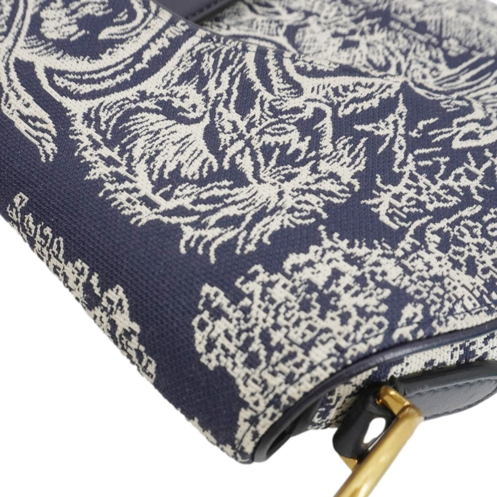 CHRISTIAN DIOR Saddle Reverse Embroidered Toile Hobo Bag Blue