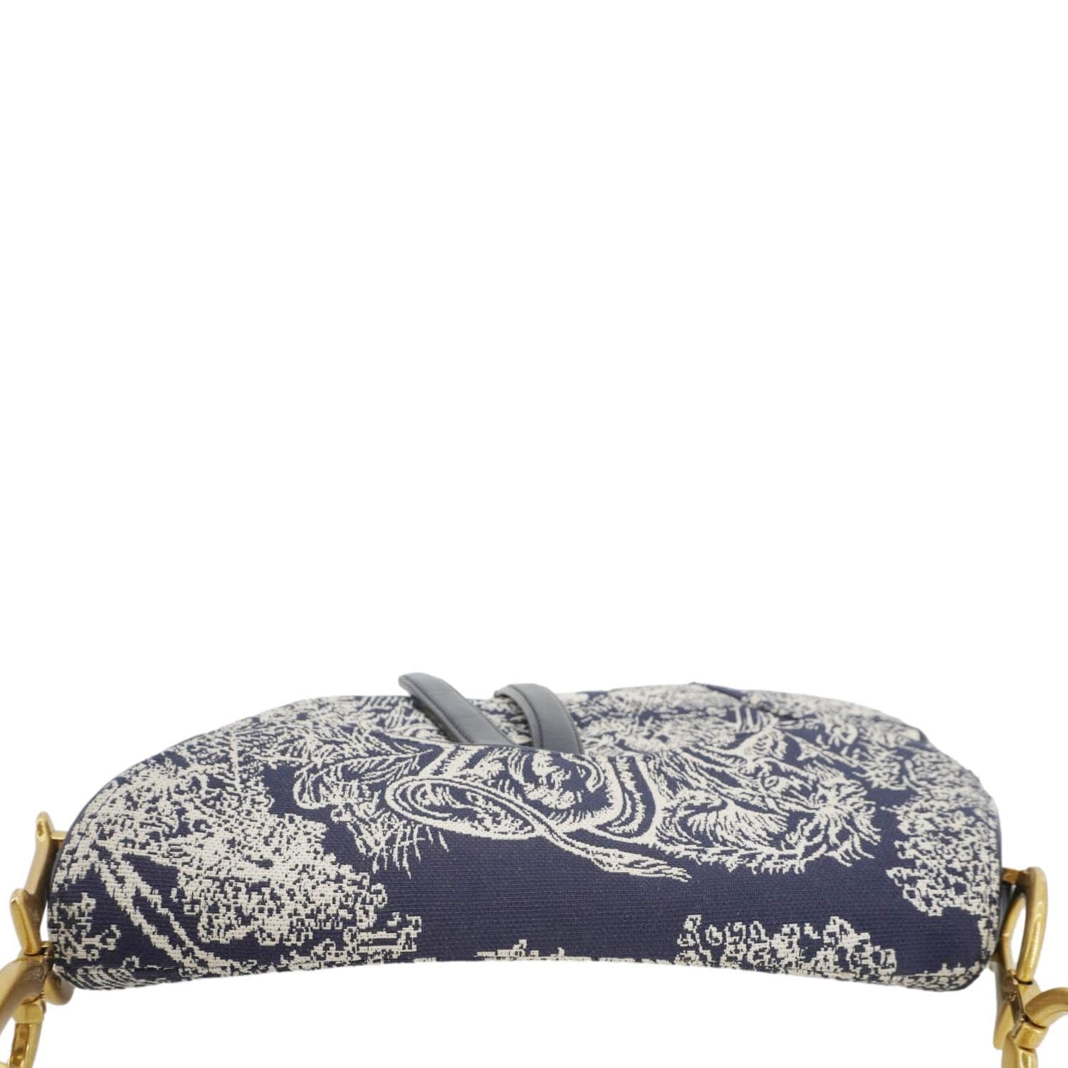 CHRISTIAN DIOR Saddle Reverse Embroidered Toile Hobo Bag Blue