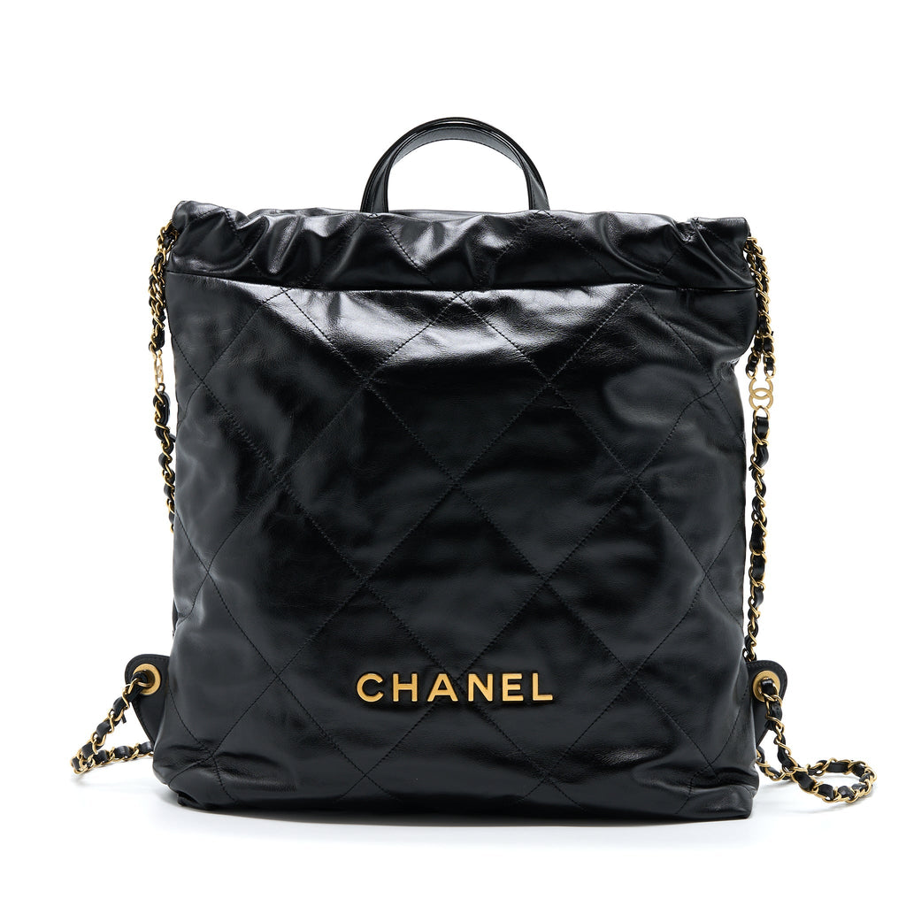 Chanel 22 Backpack Shiny Calfskin Black Brushed  (Microchip)