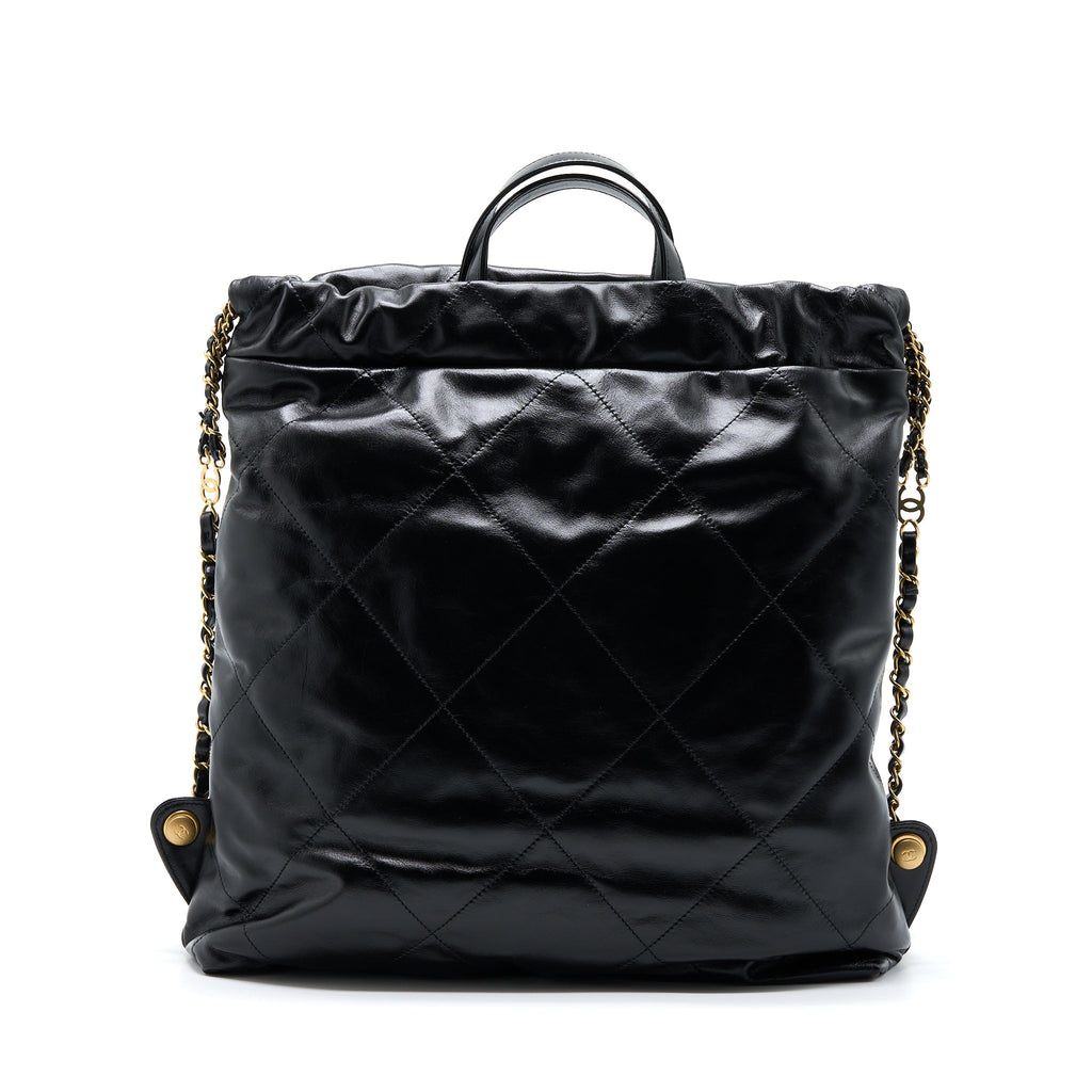 Chanel 22 Backpack Shiny Calfskin Black Brushed  (Microchip)