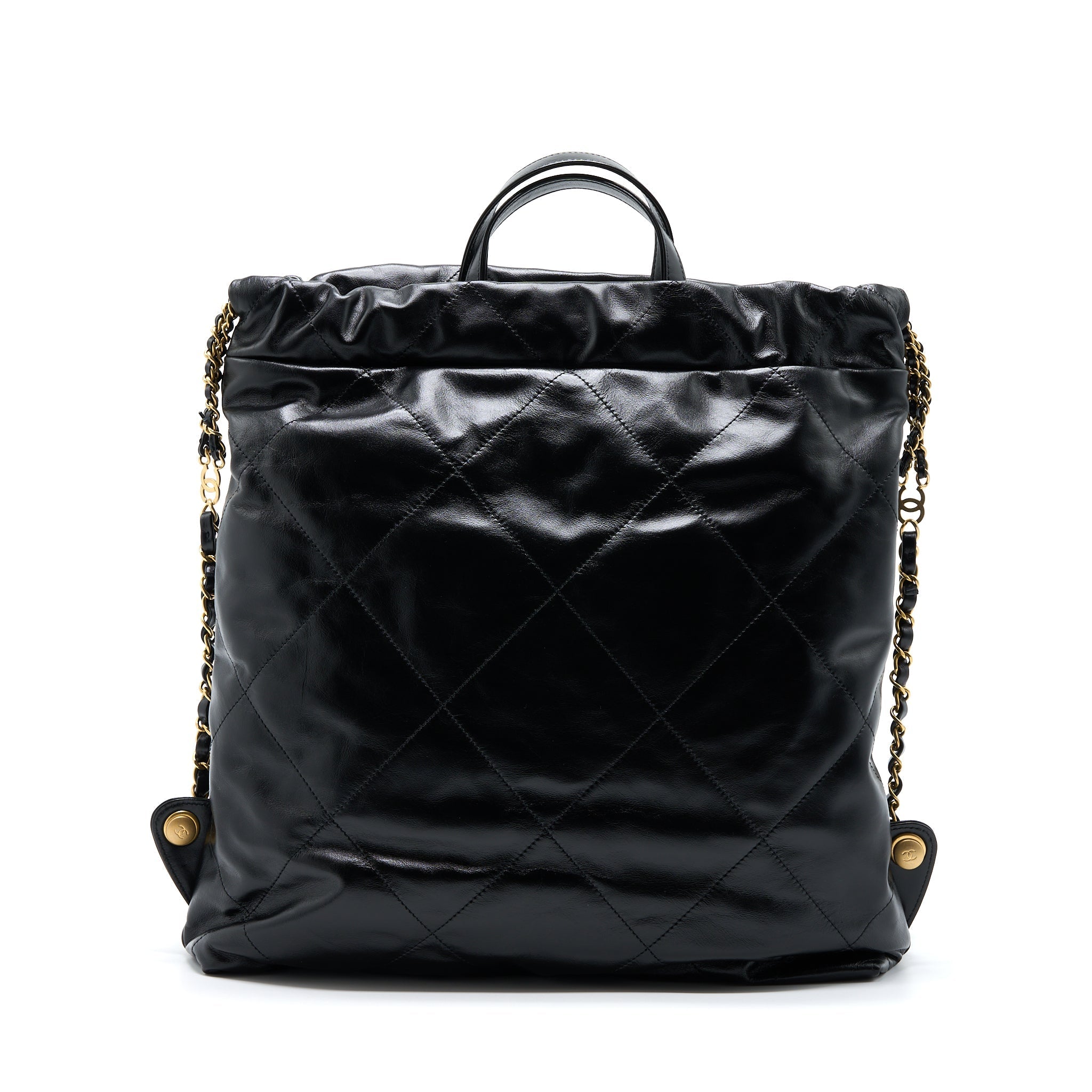 Chanel 22 Backpack Shiny Calfskin Black Brushed  (Microchip)
