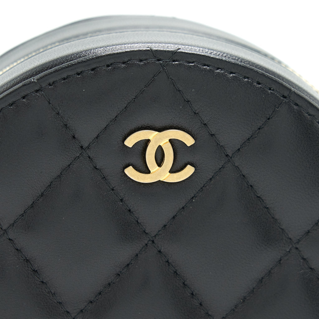 Chanel Round Clutch with Chain Black Brushed