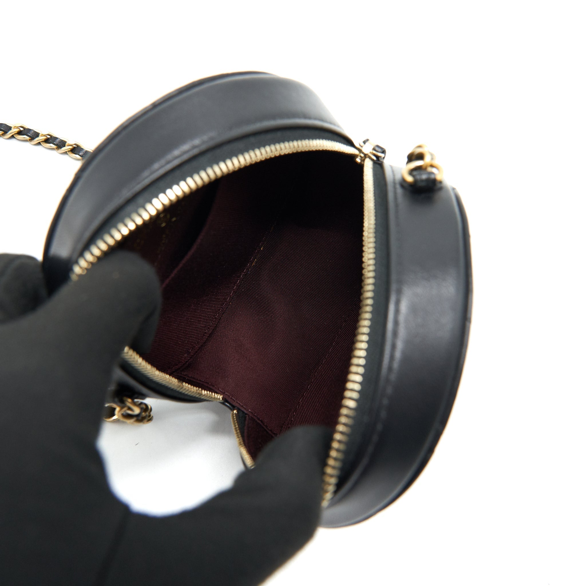 Chanel Round Clutch with Chain Black Brushed