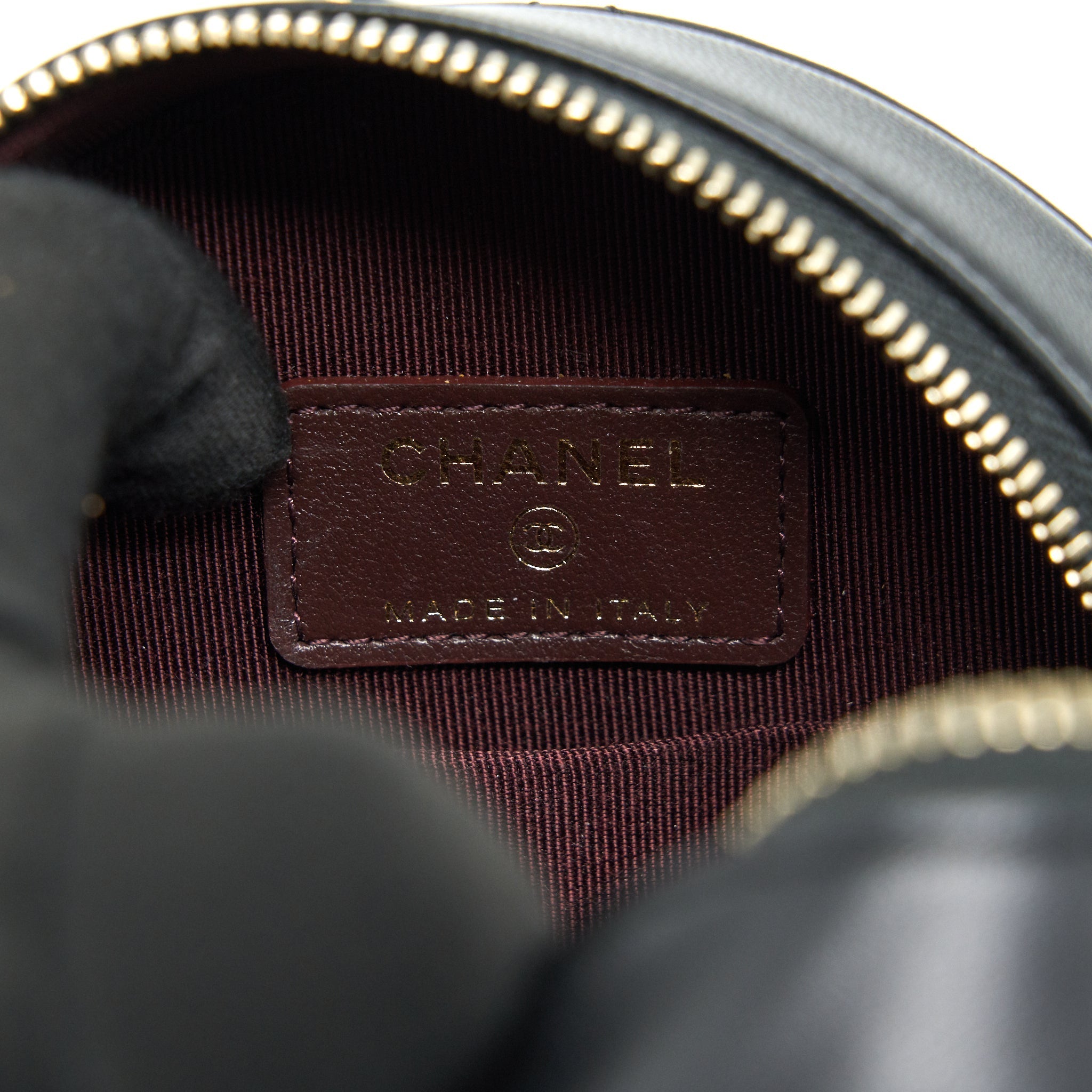 Chanel Round Clutch with Chain Black Brushed