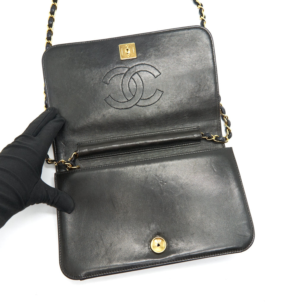 Chanel Vintage Lambskin Flap Bag with Chain Black 24K