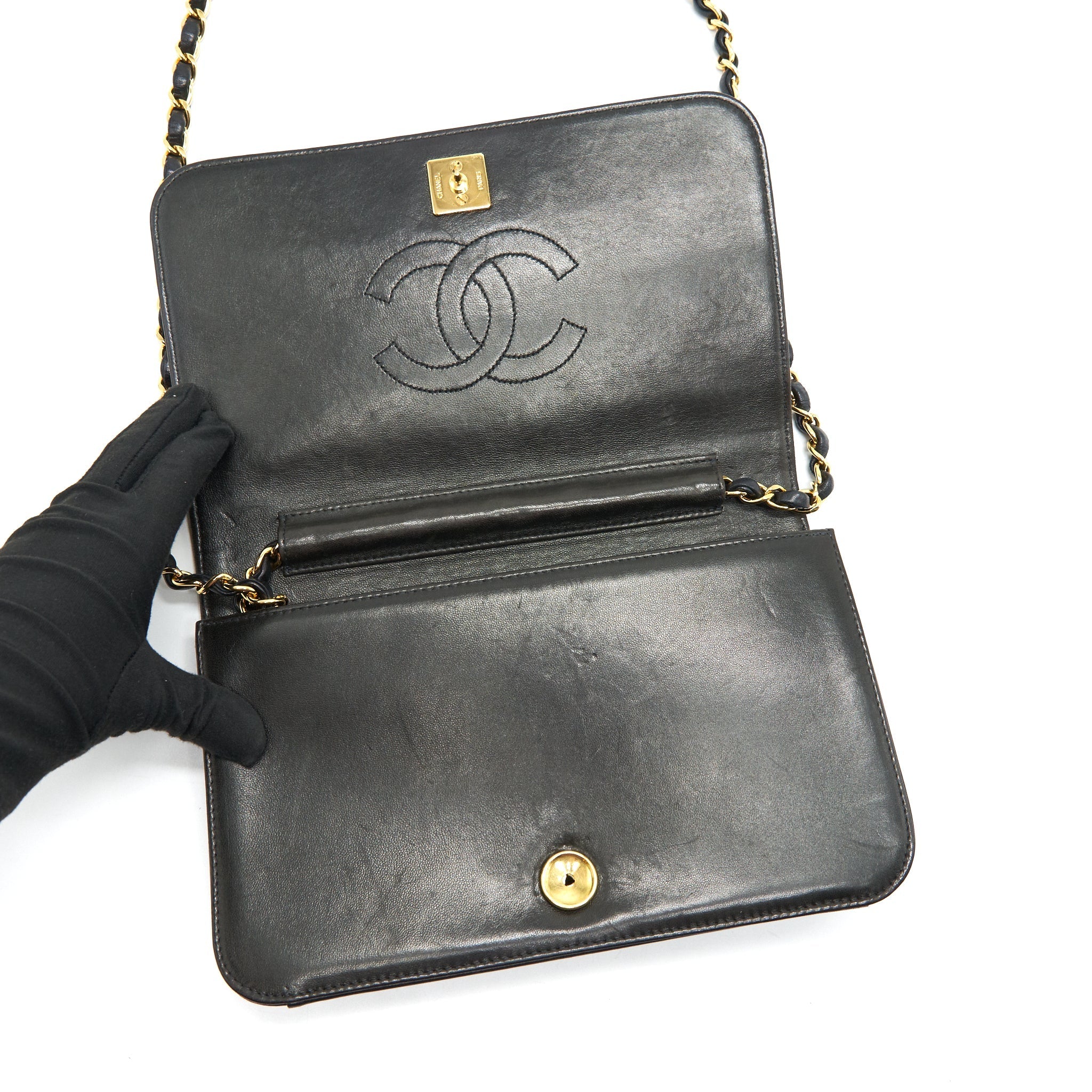 Chanel Vintage Lambskin Flap Bag with Chain Black 24K