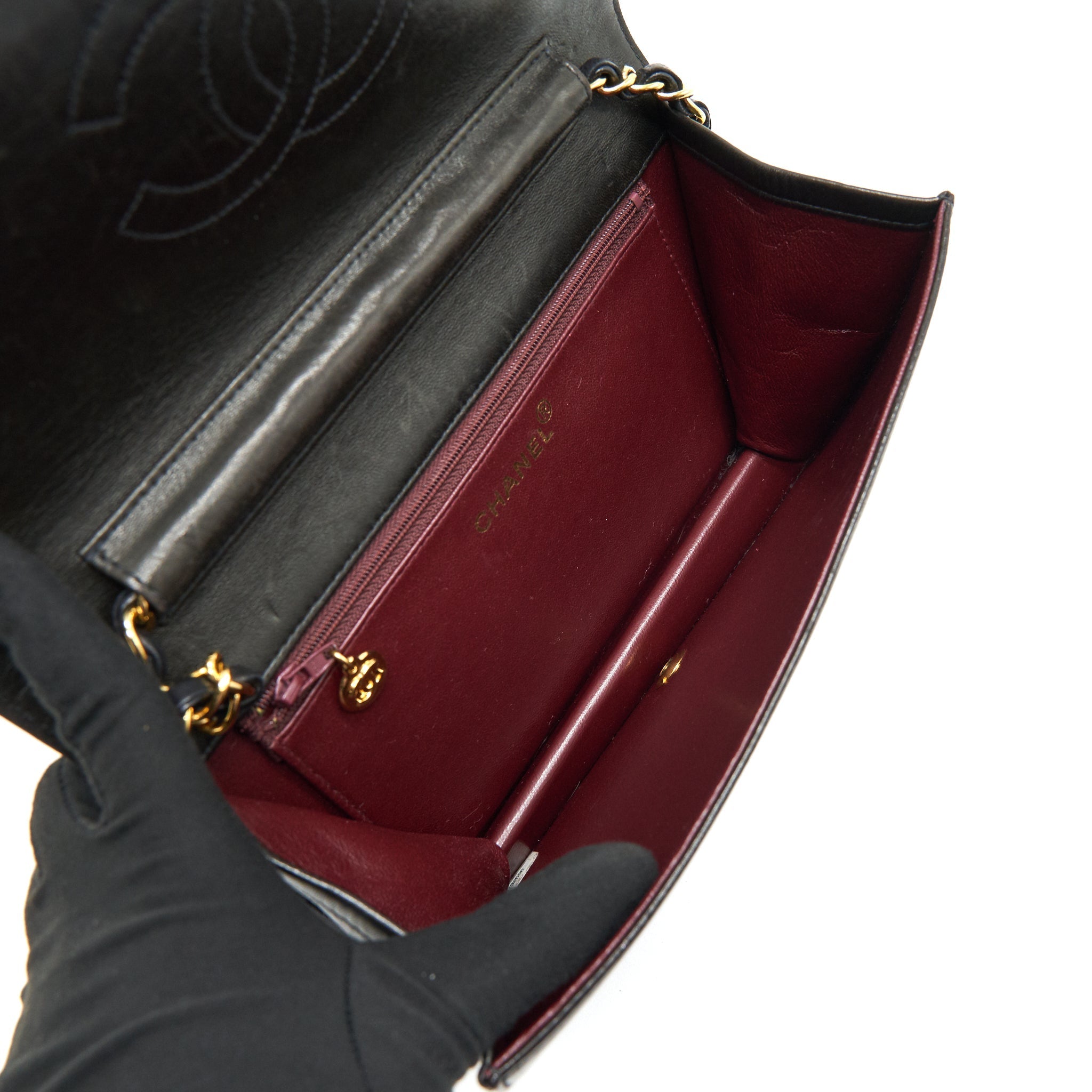 Chanel Vintage Lambskin Flap Bag with Chain Black 24K
