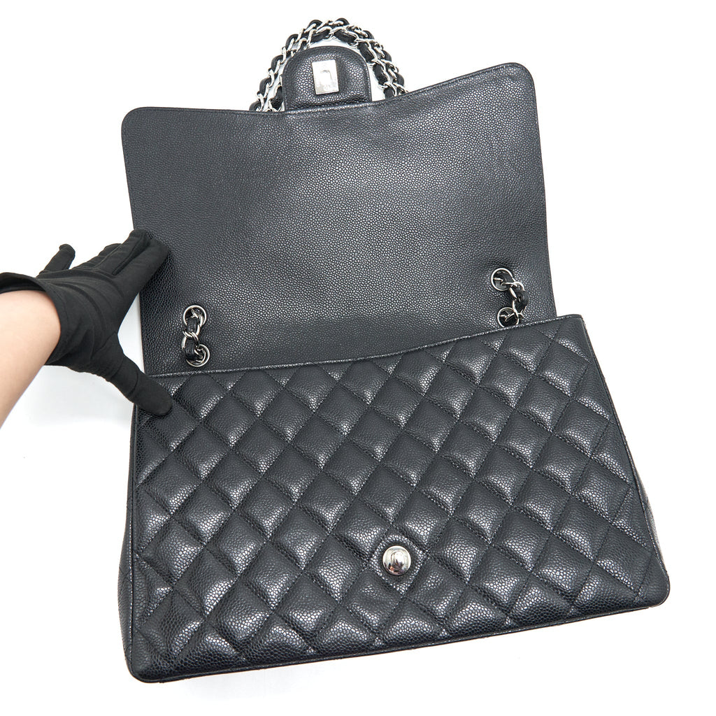 CHANEL CAVIER CLASSIC MAXI SINGLE FLAP BAG BLACK