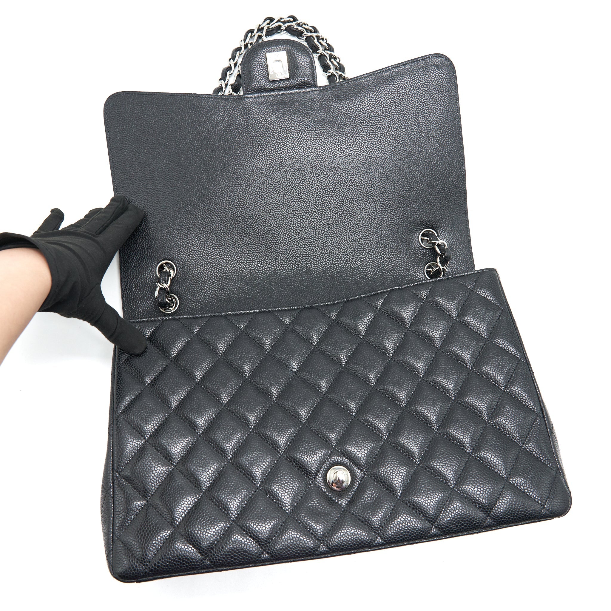 CHANEL CAVIER CLASSIC MAXI SINGLE FLAP BAG BLACK
