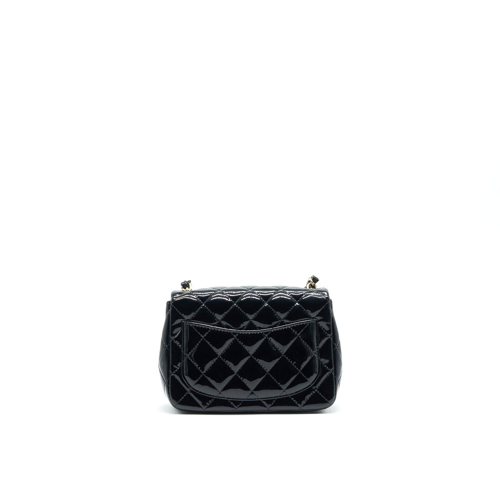 CHANEL MINI SQUARE FLAP BAG QUILTED PATENT LEATHER BLACK