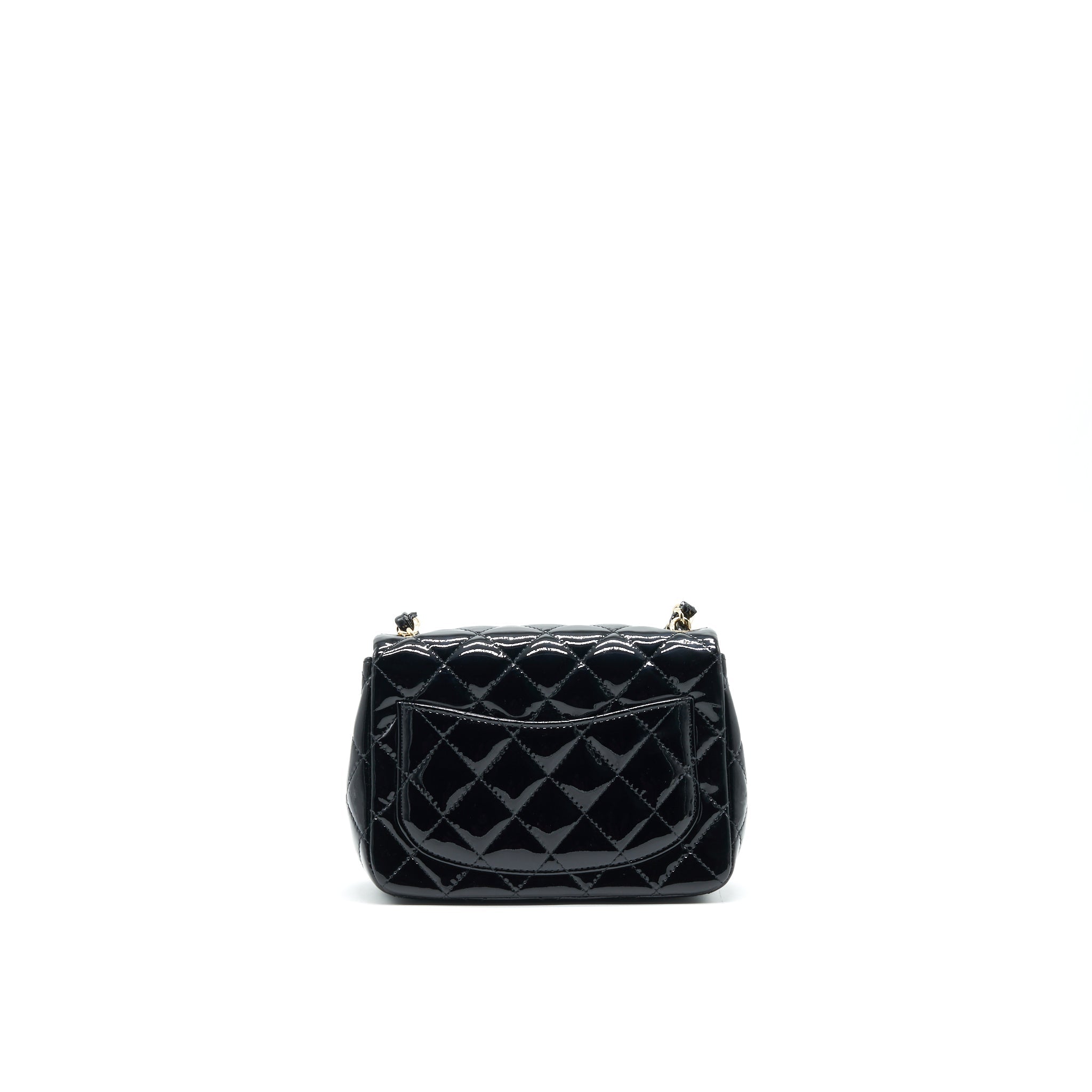 CHANEL MINI SQUARE FLAP BAG QUILTED PATENT LEATHER BLACK