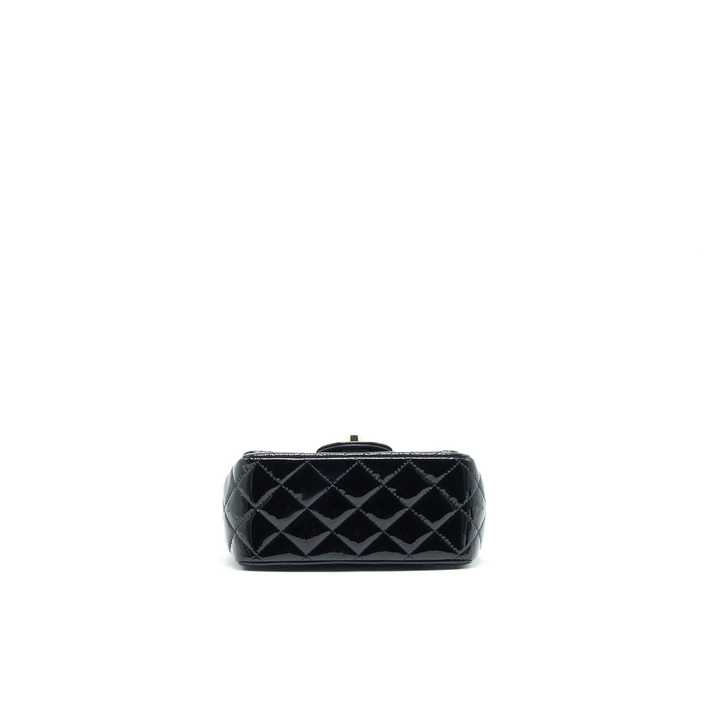 CHANEL MINI SQUARE FLAP BAG QUILTED PATENT LEATHER BLACK