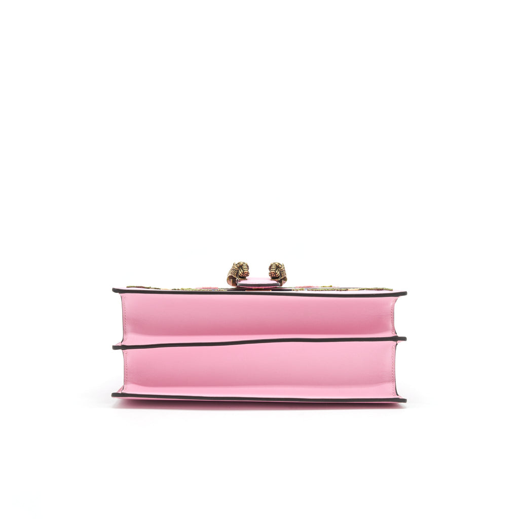 Gucci Dionysus Bamboo Top Handle Bag Embroidered Leather Medium Pink