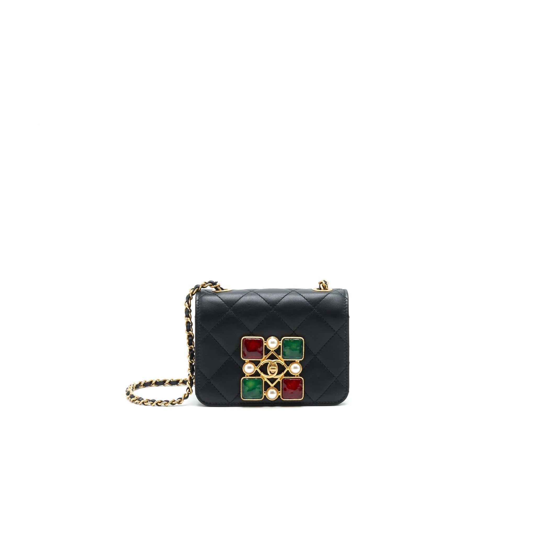 Chanel Small Flap Bag with Calfskin, Pearl , Resin Black