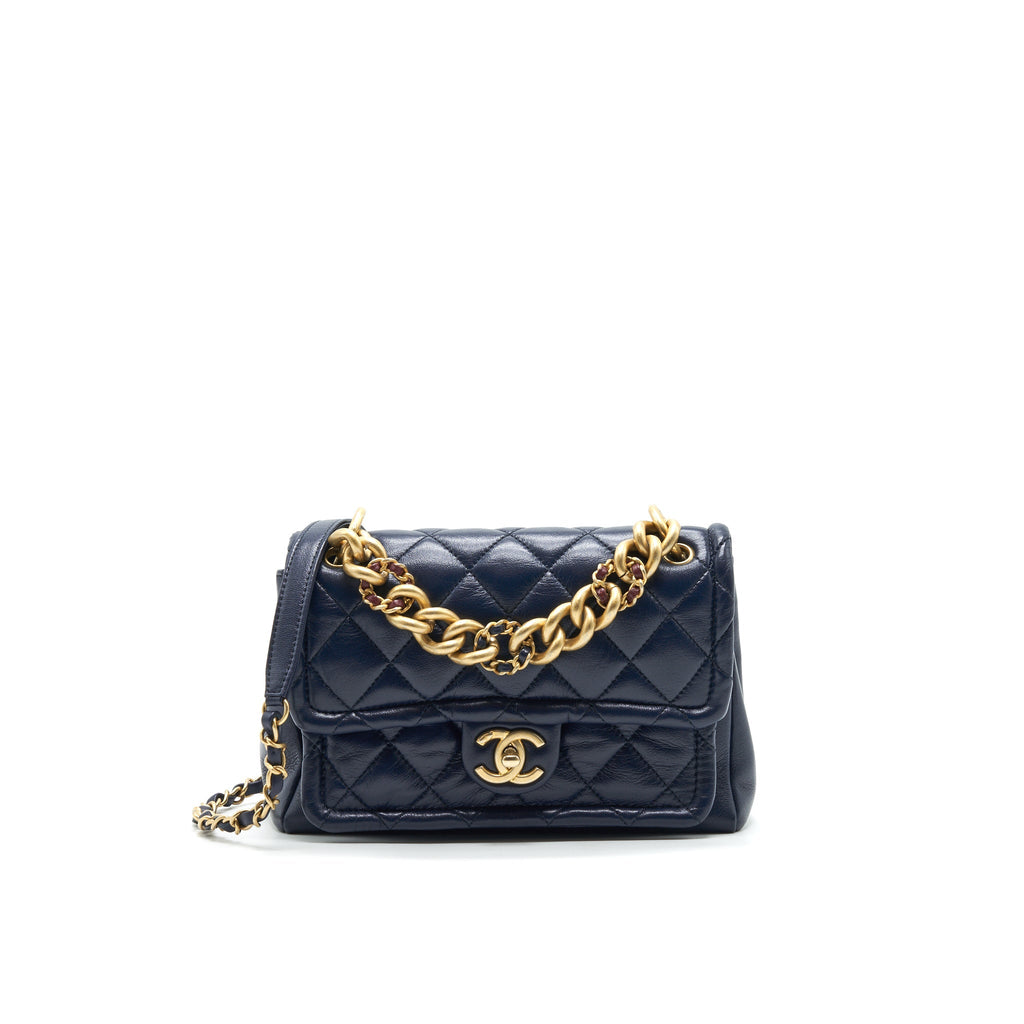 Chanel Quilted Flap Bag Navy with Brushed