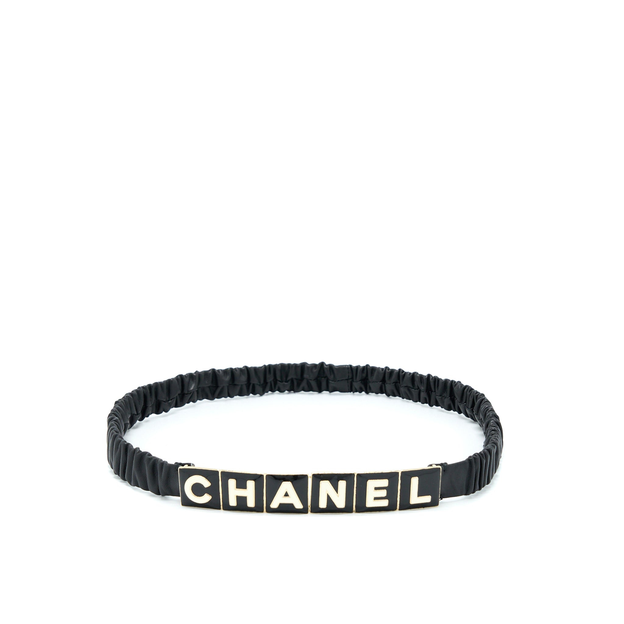 Chanel Belt Lambskin, Metal & Resin Black & White L