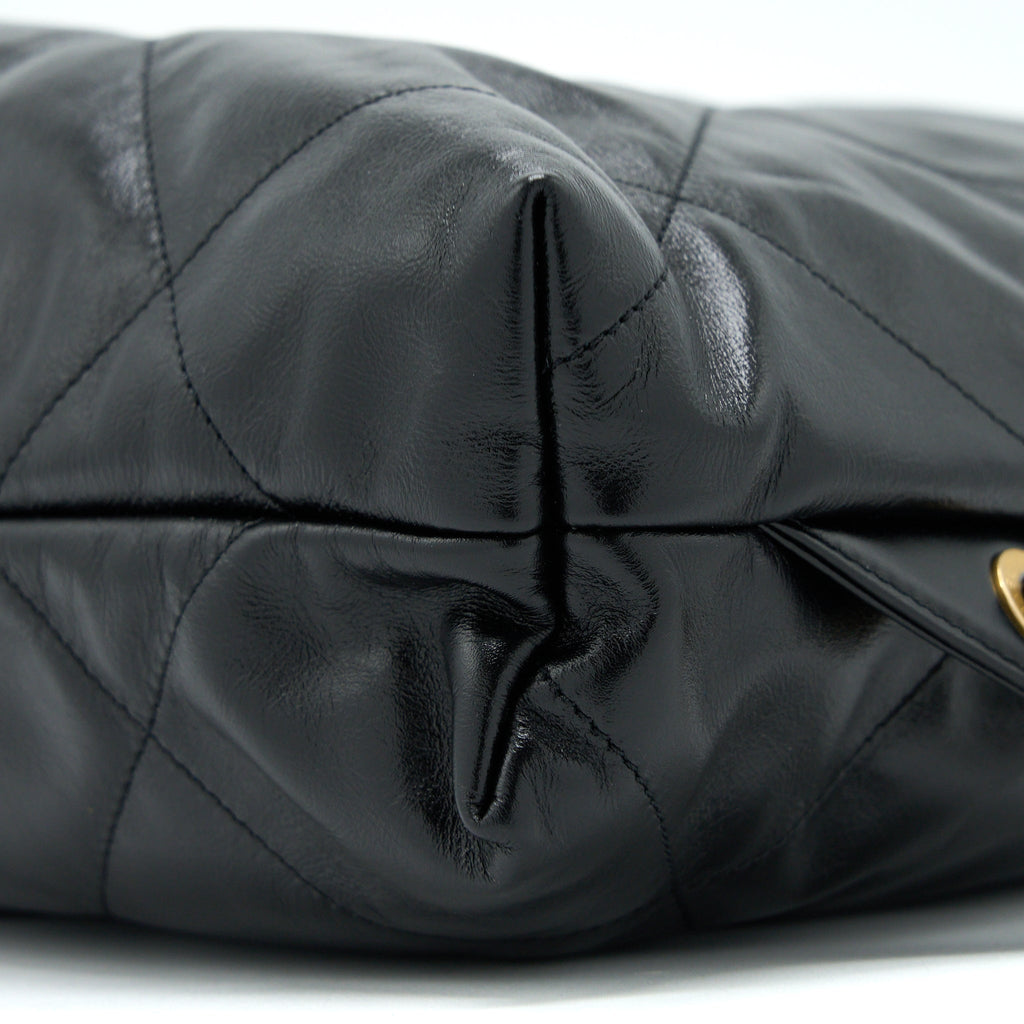 Chanel 22 Backpack Shiny Calfskin Black Brushed  (Microchip)
