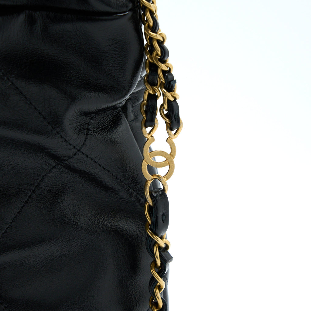 Chanel 22 Backpack Shiny Calfskin Black Brushed  (Microchip)