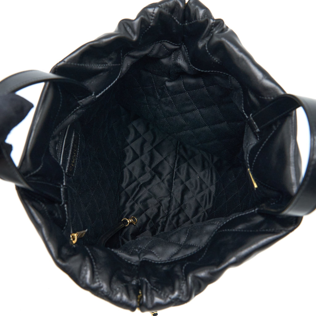 Chanel 22 Backpack Shiny Calfskin Black Brushed  (Microchip)