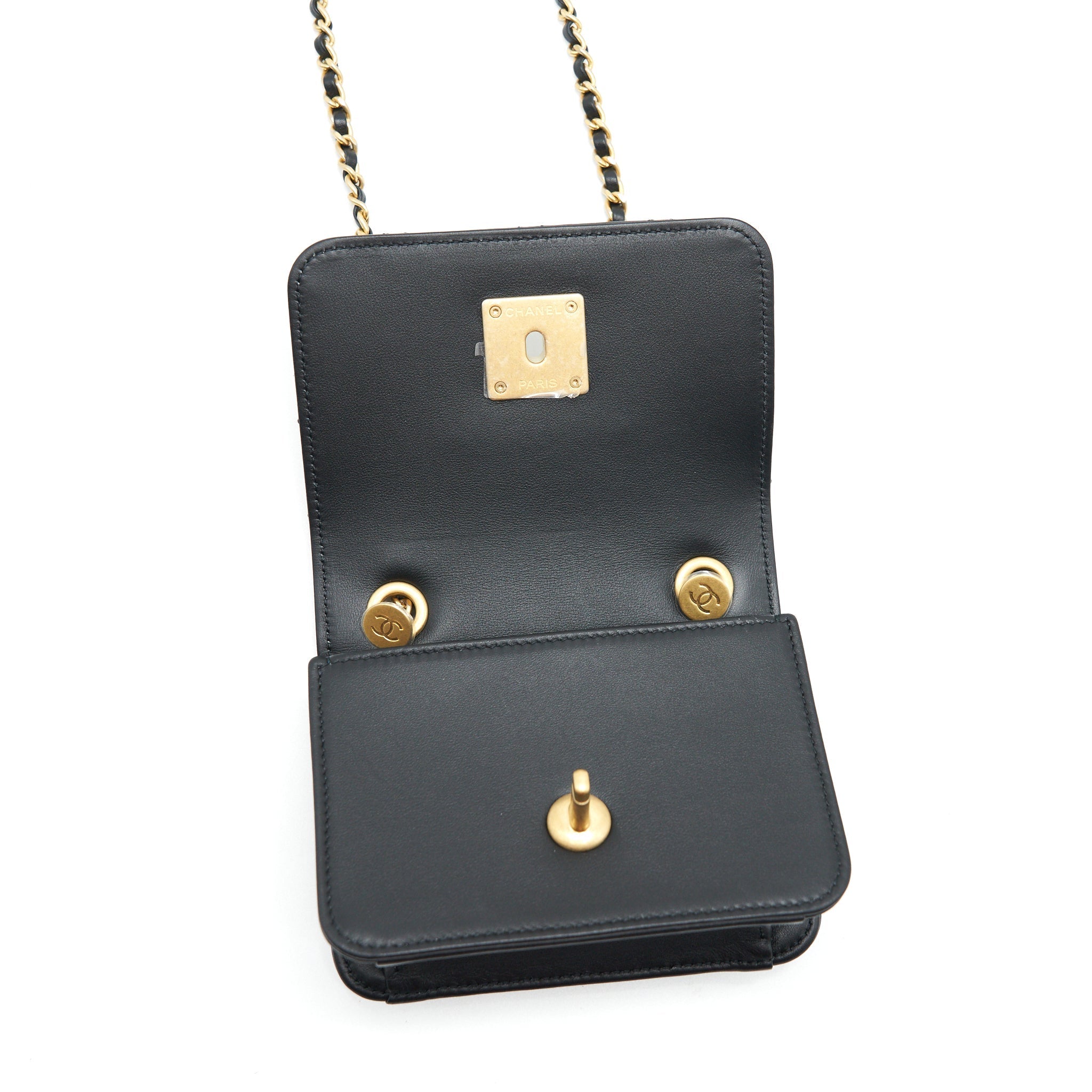 Chanel Small Flap Bag with Calfskin, Pearl , Resin Black