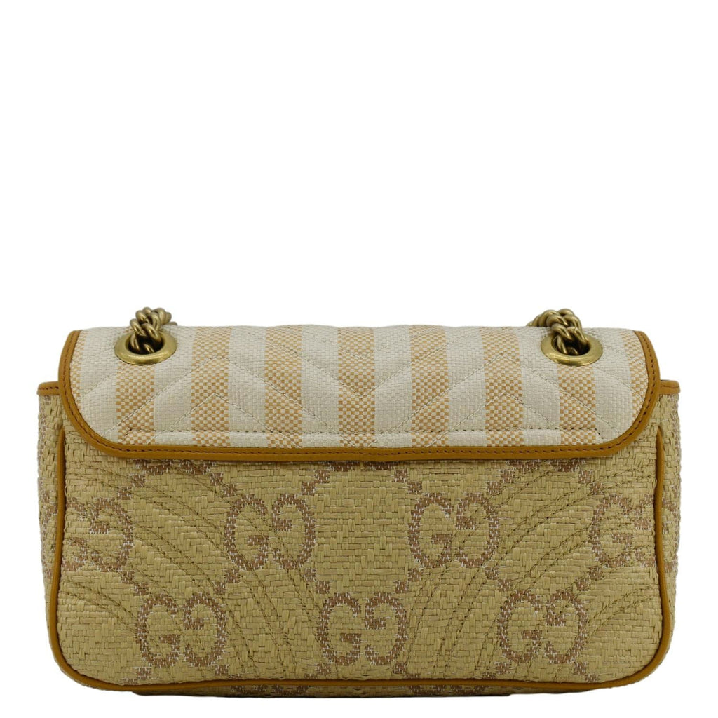 GUCCI GG Marmont Small Raffia Shoulder Bag Natural Beige 443497