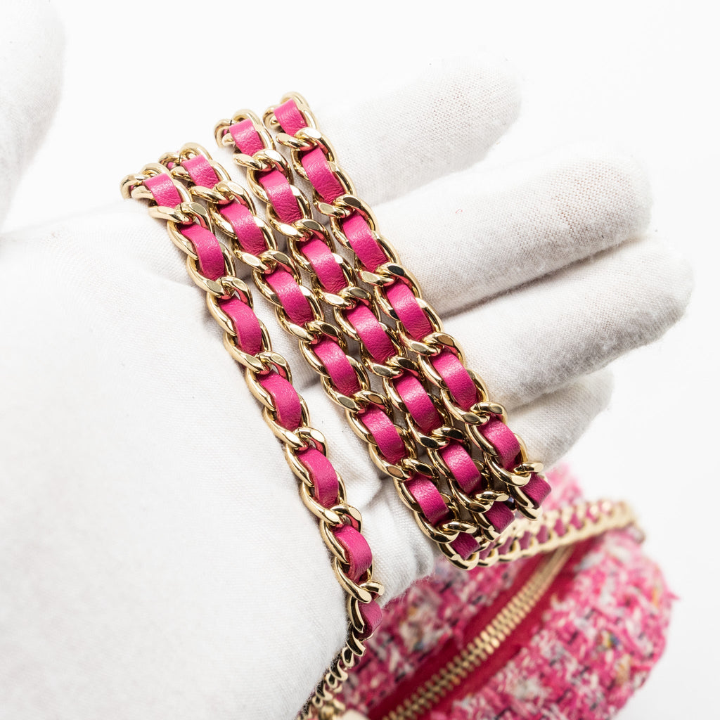 Chanel Round Clutch with Chain Tweed Pink/Multicolour L