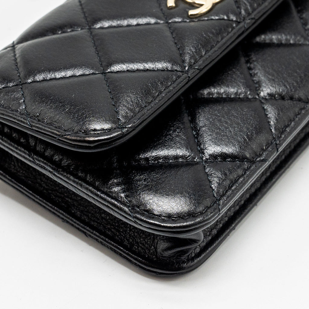 Chanel CC Logo Clutch with Giant Pearl Chain Lambskin Black L