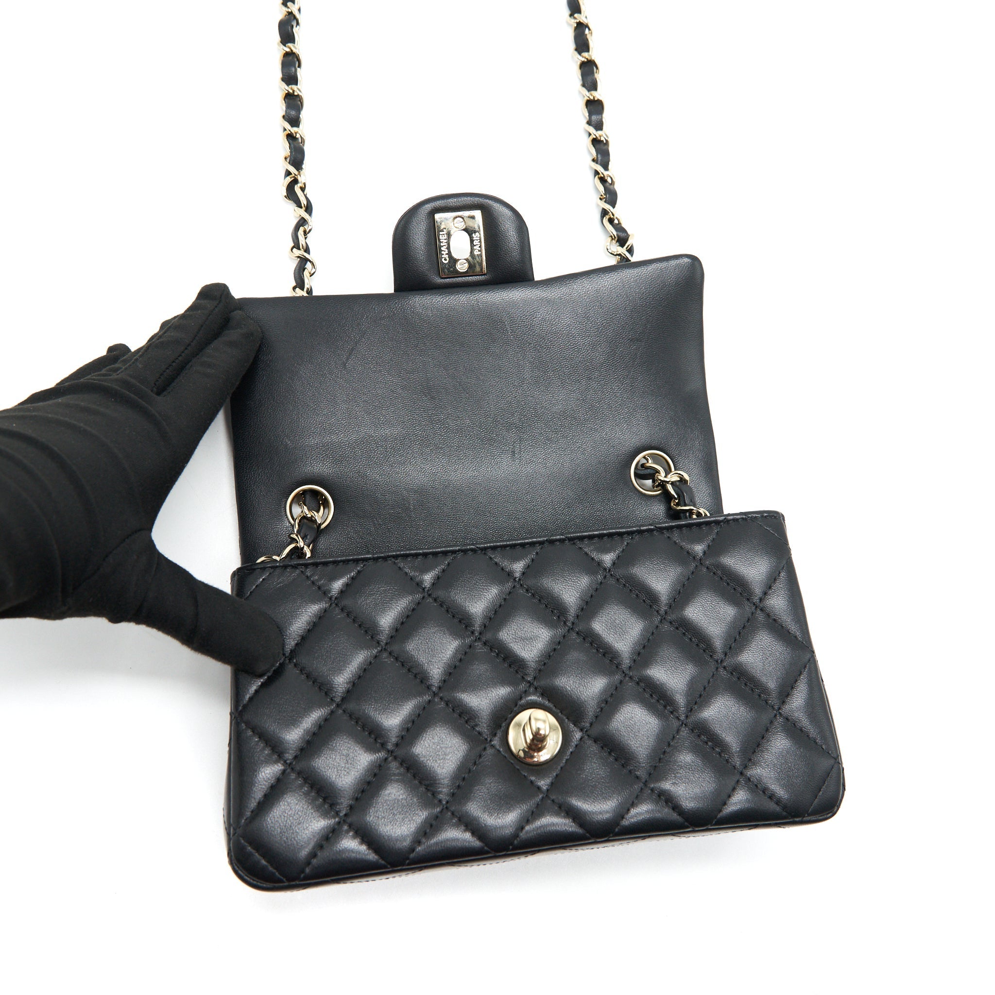 Chanel Mini Rectangular Flap Bag Black L LAMBSKIN