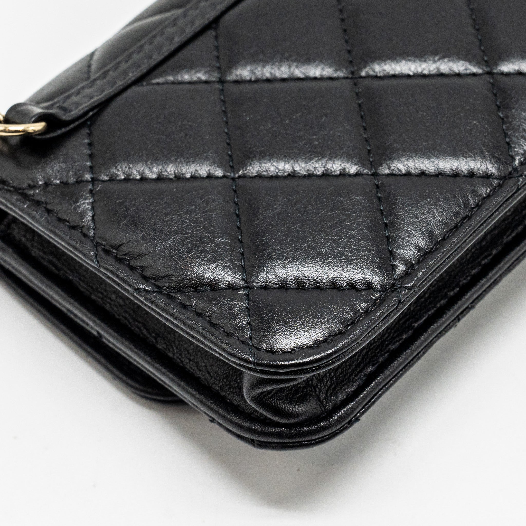 Chanel CC Logo Clutch with Giant Pearl Chain Lambskin Black L