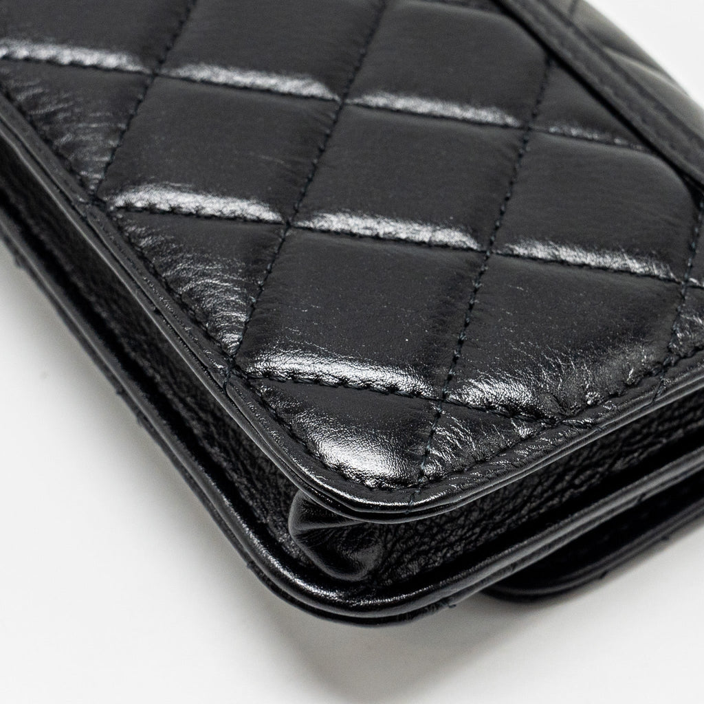Chanel CC Logo Clutch with Giant Pearl Chain Lambskin Black L