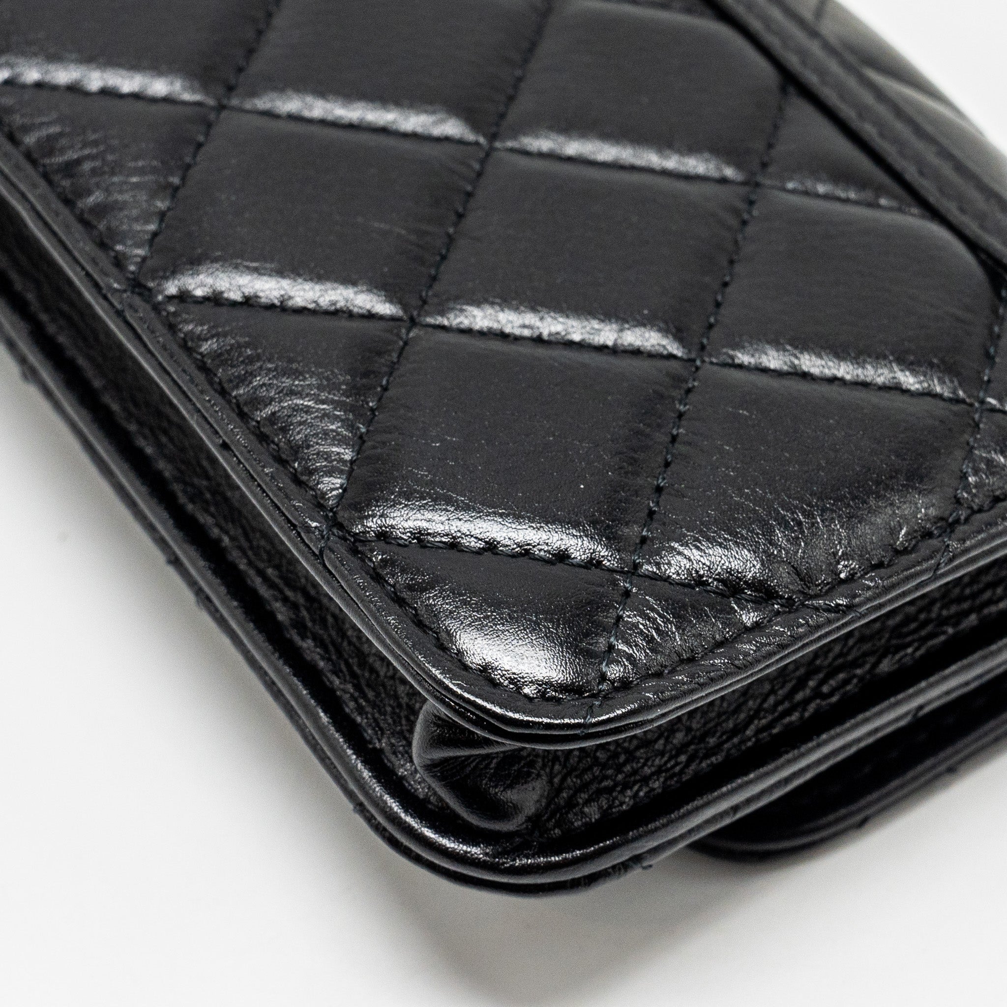 Chanel CC Logo Clutch with Giant Pearl Chain Lambskin Black L
