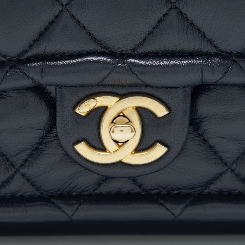 Chanel Quilted Flap Bag Navy with Brushed