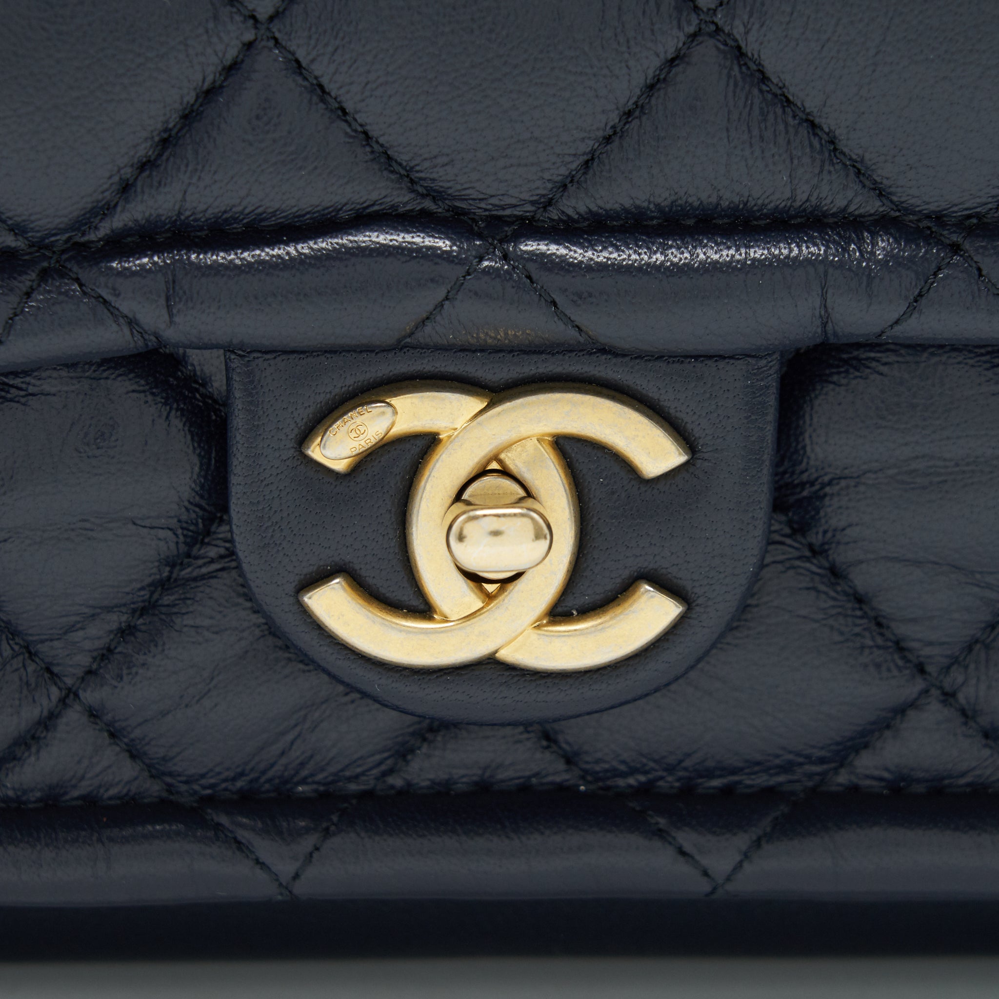 Chanel Quilted Flap Bag Navy with Brushed