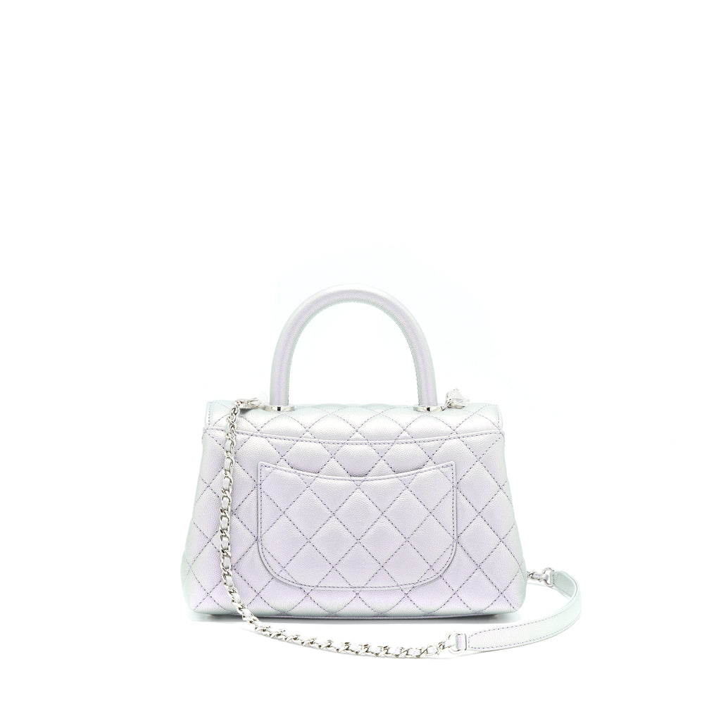 Chanel 21K Small Coco Handle 24cm Caviar Iridescent Lilac Rainbow Hardware